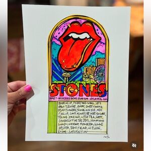 The Rolling Stones atl set list watercolor and ink print 8.5x11in sign-numbered